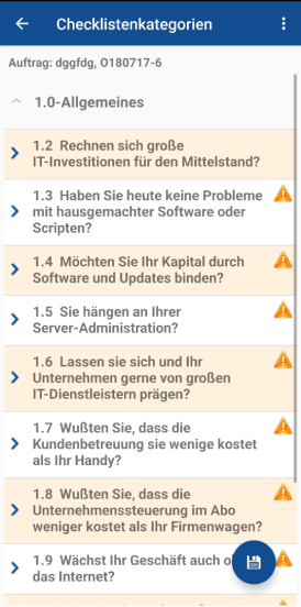 Instandhaltung.App Vordefinierte Checklisten zum Auftrag im Überblick
